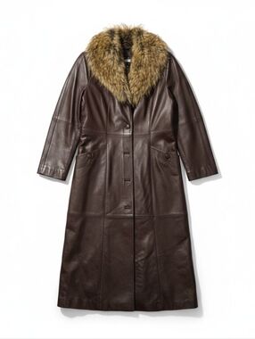 NEW Terry Lewis S Brown Leather Penny Lane Long Coat Faux Fur Boho Whimsygoth
